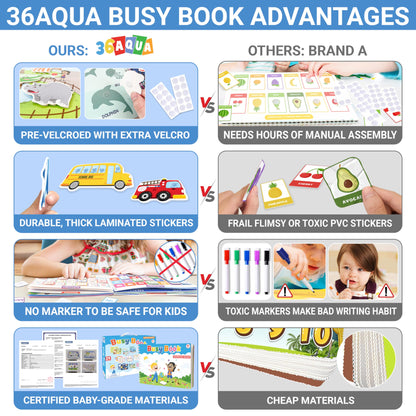 Montessori Busy Book for Toddlers 3+, Kindergarten/ Prek/ Preschool Learning Activities, Autism Sensory Book, Quiet Activity Book, Educational Toys for 3 Year Old, Learning Materials for Kids Ages 3-5