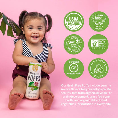 Serenity Kids 6+ Months Grain Free Puffs Toddler & Baby Snack | No Added Sugar, Gluten & Rice Free, Allergen Free | Made with Organic Cassava, Veggies, and Herbs | Puffs Variety Pack | 6 Count