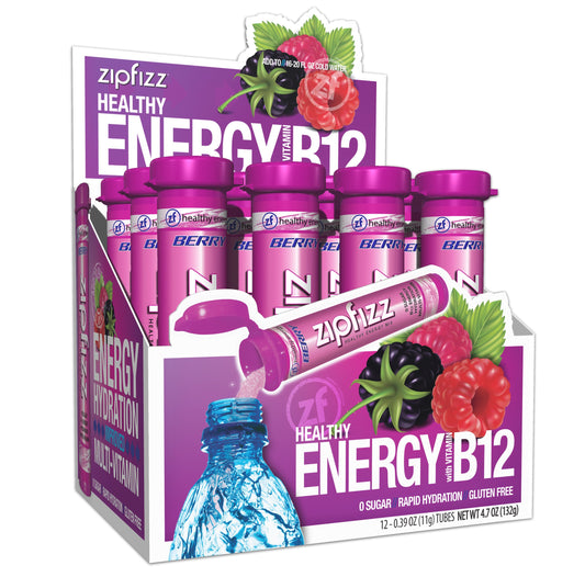 Zipfizz Energy Drink Mix, Electrolyte Hydration Powder with B12 and Multi Vitamin, Berry (12 Count)