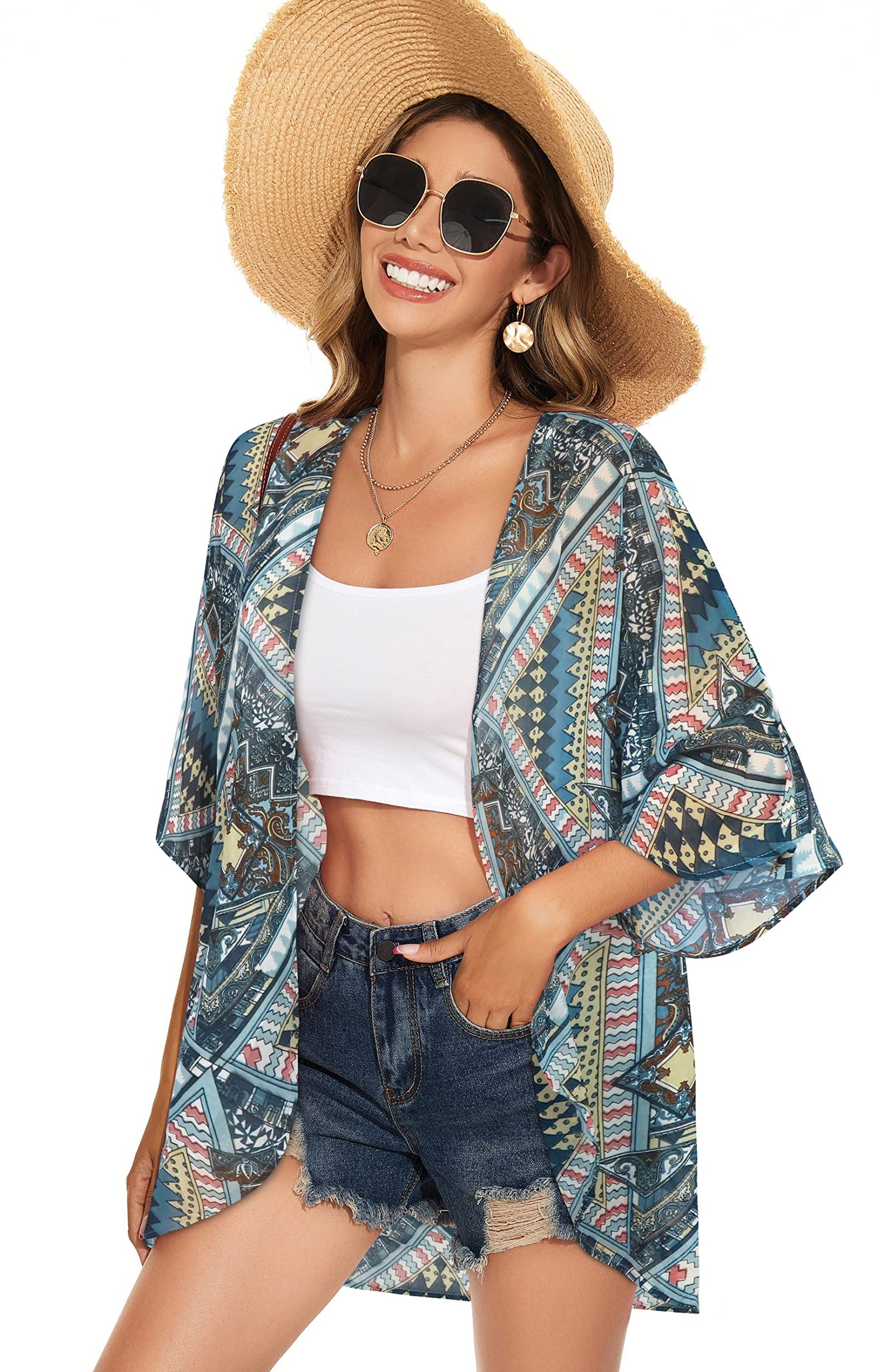 Womens Kimono Beach Cover Up Chiffon Cardigan Floral Tops Loose Capes