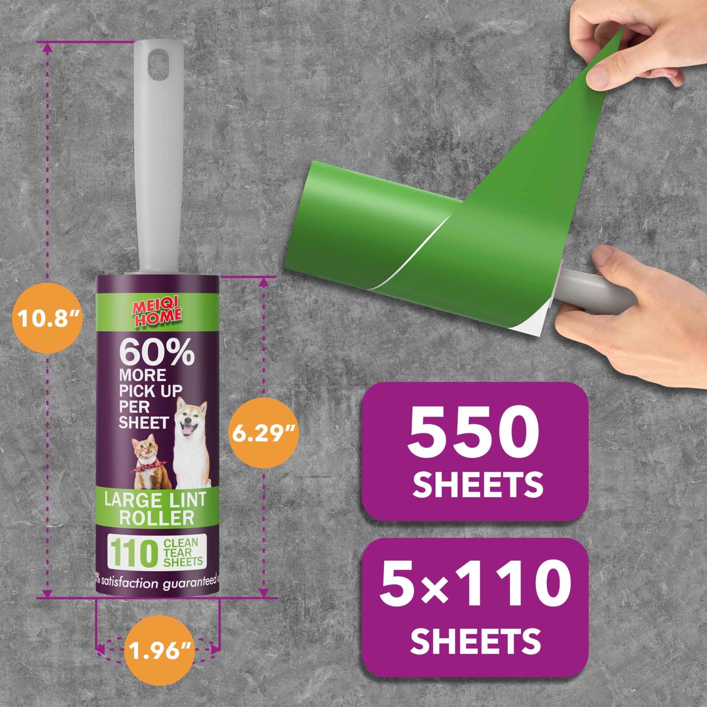 Lint Rollers for Pet Hair Extra Sticky, 555 Sheets Mega Value Set Lint Roller with 5 Upgraded Handles, 5 Rollers Portable Pet Lint Remover for Clothes, Furniture, Carpet, Dog & Cat Hair Removal