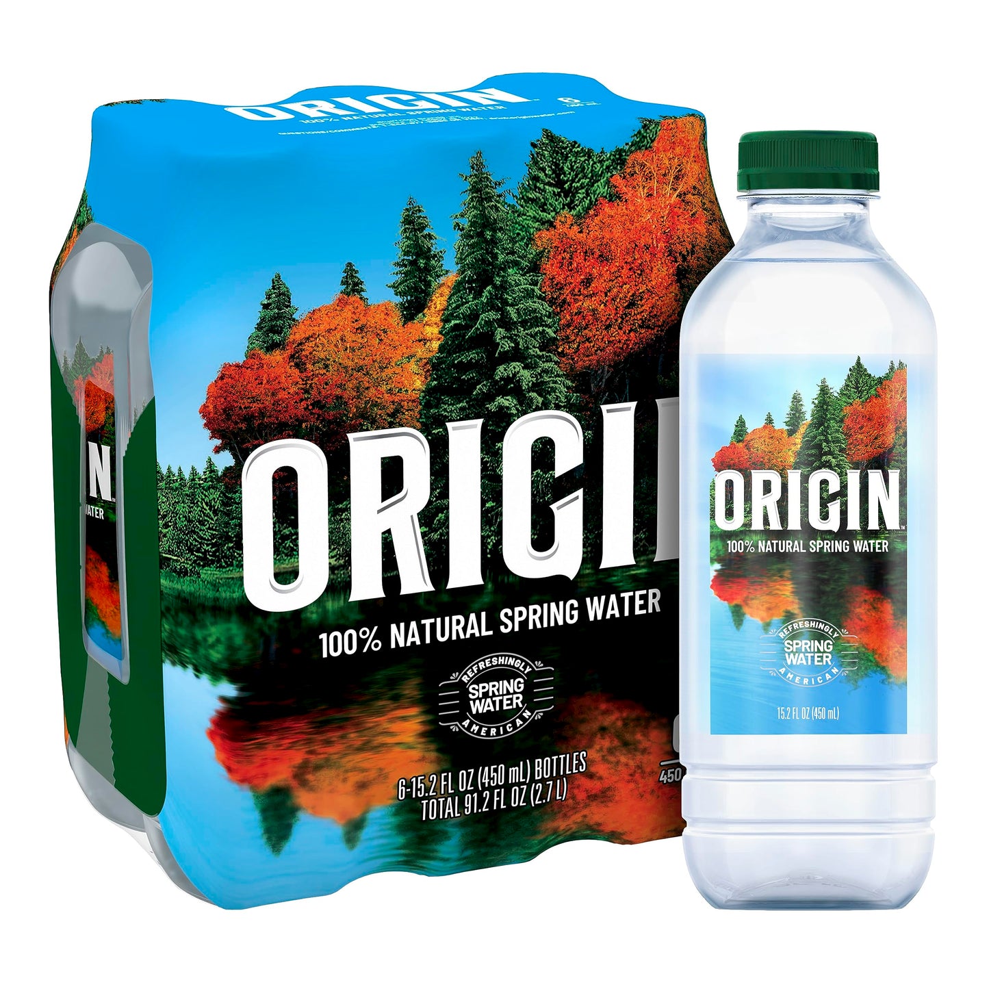 ORIGIN, 100% Natural Spring Water, 900 mL, Recycled Plastic Bottle, 30.4 Fl Oz (Pack of 12)