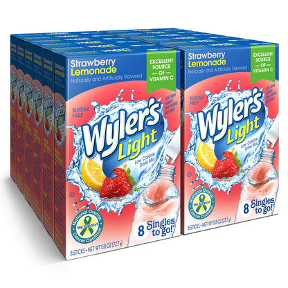 Wyler's Light Singles to Go Powder Packets, Water Drink Mix, Variety Pack, Pink, Strawberry & Blueberry Lemonade, Sugar & Caffeine Free, On-The-Go, 40 Count