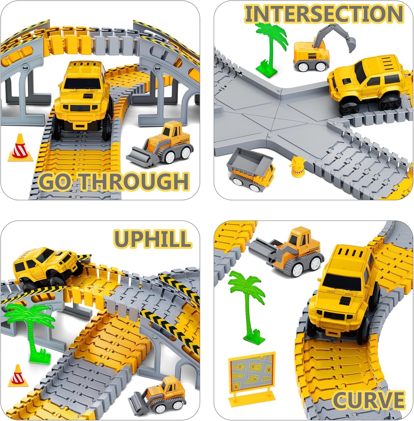 Kids Toys 253 PCS Construction Race Tracks Toy for 3 4 5 6 7 8 Year Old Boys Girls, 5 PCS Construction Truck Car and Flexible Track Play Set Create A Engineering Road Games Toddler Toys Birthday Gifts