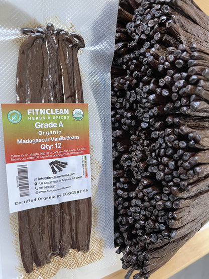 50 Organic Grade A Madagascar Vanilla Beans. Certified USDA Organic for Extract and all things Vanilla by FITNCLEAN VANILLA. ~5" Bulk Fresh Bourbon NON-GMO Pods.