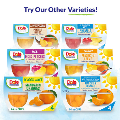 Dole Fruit Bowls No Sugar Added Variety Pack Snacks, Peaches, Mandarin Oranges & Cherry Mixed Fruit, 4oz 12 Cups, Gluten & Dairy Free, Bulk Lunch Snacks for Kids & Adults