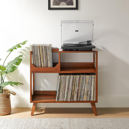 Crosley Furniture Asheville Mid-Century Modern Media Console Record Player Stand, Storage for Vinyl Records, Walnut, Medium