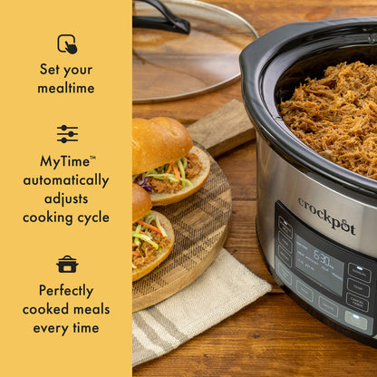 Crock-Pot Large 8-Quart Programmable Slow Cooker with Auto Warm Setting, Black Stainless Steel, Includes Cookbook (Pack of 1)