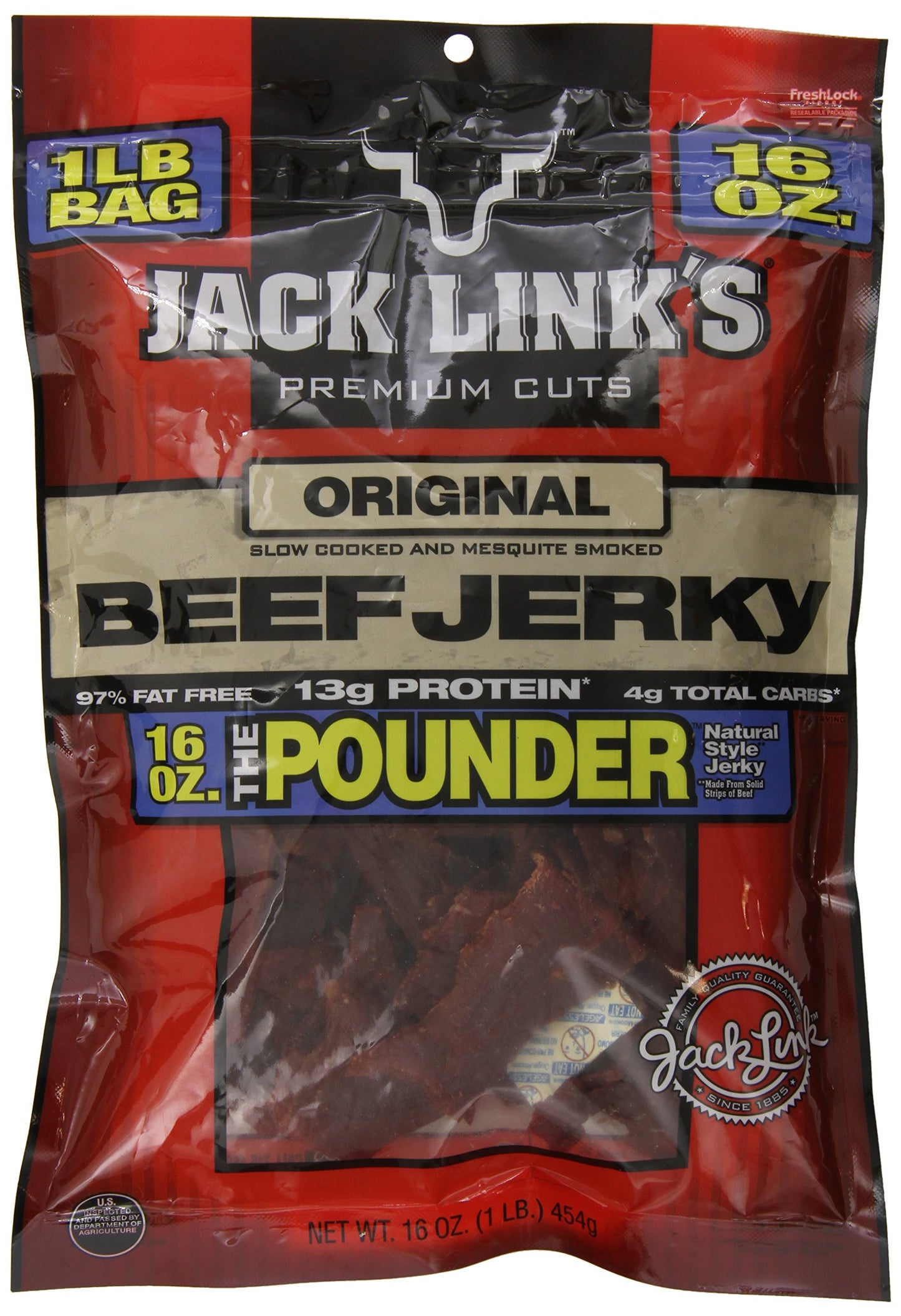 Jack Link's Beef Jerky 5 Count Multipack, Original, 5, 0.625 oz. Bags - Flavorful Meat Snack for Lunches, Ready to Eat - 7g of Protein, Made with 100% Beef - No Added MSG** or Nitrates/Nitrites