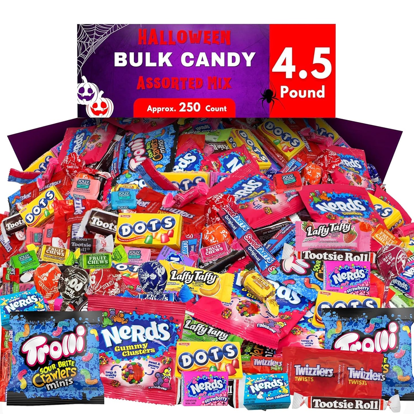 Bulk Halloween Candy Individually Wrapped Variety Pack - 4.5 Pounds Mixed Assorted Candies for Pinata Fillers, Schools, Office Treats, and Party Bags | Approx. 250 Pieces