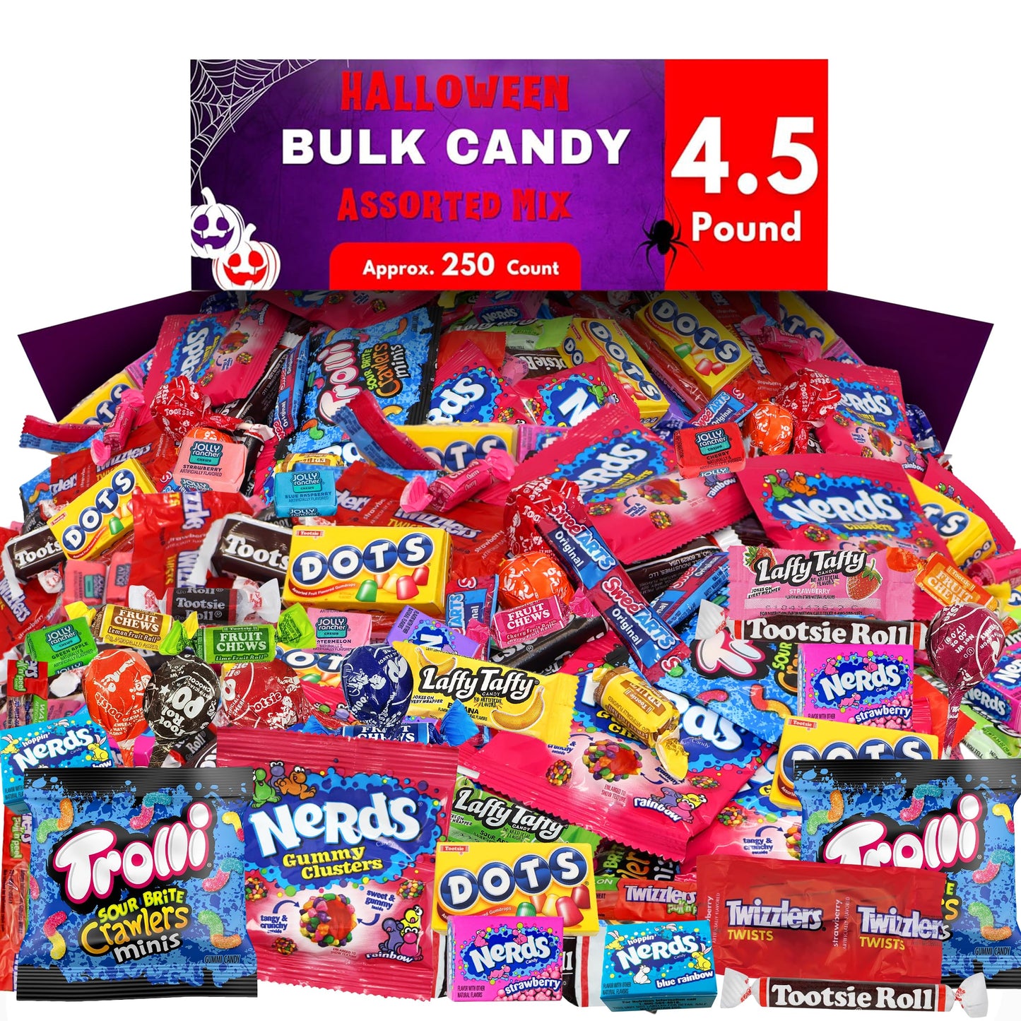 Bulk Halloween Candy Individually Wrapped Variety Pack - 4.5 Pounds Mixed Assorted Candies for Pinata Fillers, Schools, Office Treats, and Party Bags | Approx. 250 Pieces