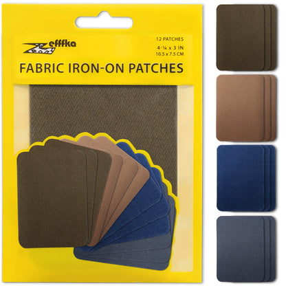 ZEFFFKA Premium Quality Fabric Iron-on Patches Inside & Outside Strongest Glue 100% Cotton Black Repair Decorating Kit 12 Pieces Size 3" by 4-1/4" (7.5 cm x 10.5 cm)