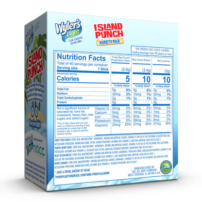 Wyler's Light Island Punch Singles to Go, Variety Pack, Fruity Red Punch, Purple Berry Wave, Berry Jammer and Blue Ocean Breeze, 1 Box (40 Single Servings)