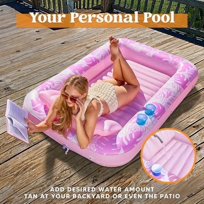 Sloosh Inflatable Tanning Pool Lounger Float for Adults, 70" x 46" Large Suntan Tub Pool Floats Sun Tan Tub Ice Bath Tub Tanning Bed Blow up Pool Raft Lounge Floatie, L-Blue