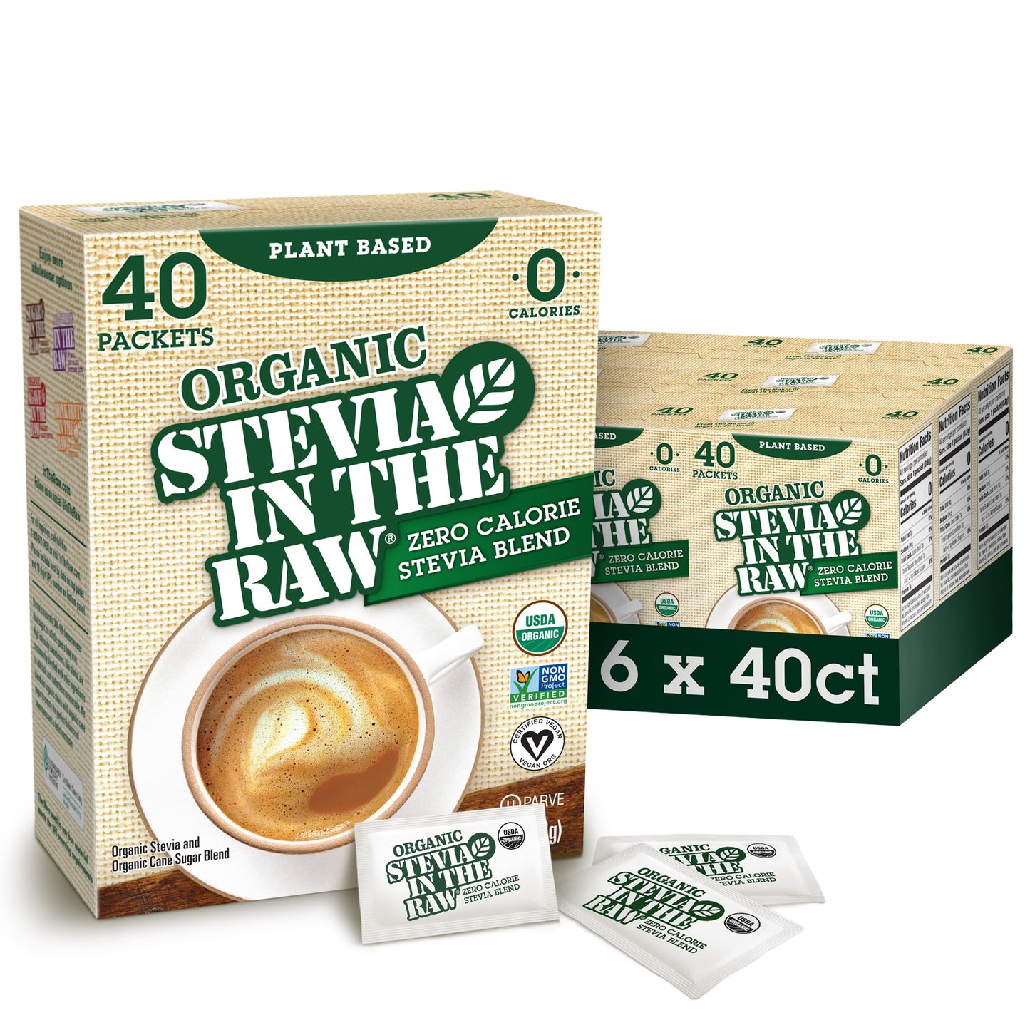 Stevia In The Raw Organic Stevia Sweetener Packets, 300 Ct, Zero Calorie Stevia Sugar Substitute Packets, No Erythritol or Artificial Flavors, USDA Organic, Non-GMO Project Verified, Vegan