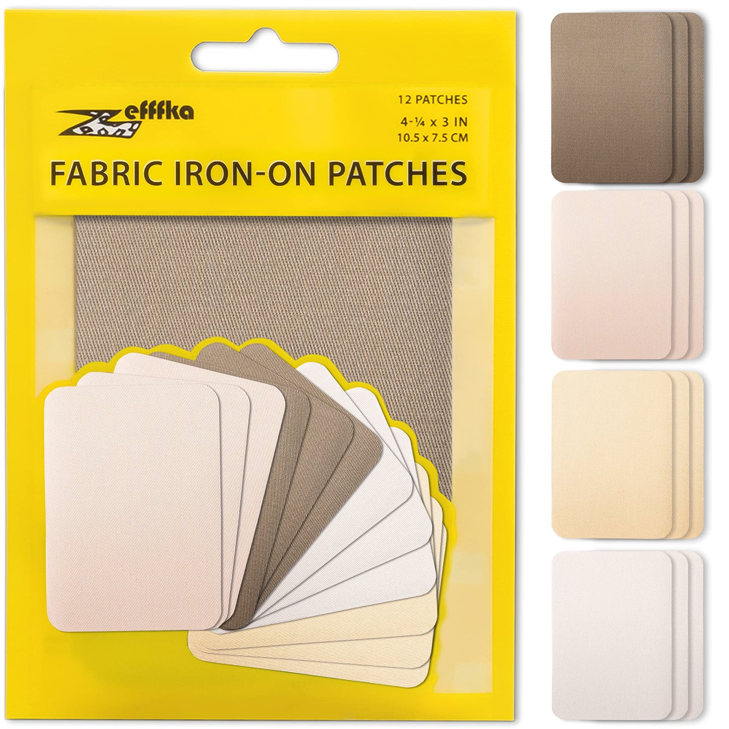 ZEFFFKA Premium Quality Fabric Iron-on Patches Inside & Outside Strongest Glue 100% Cotton Black Repair Decorating Kit 12 Pieces Size 3" by 4-1/4" (7.5 cm x 10.5 cm)