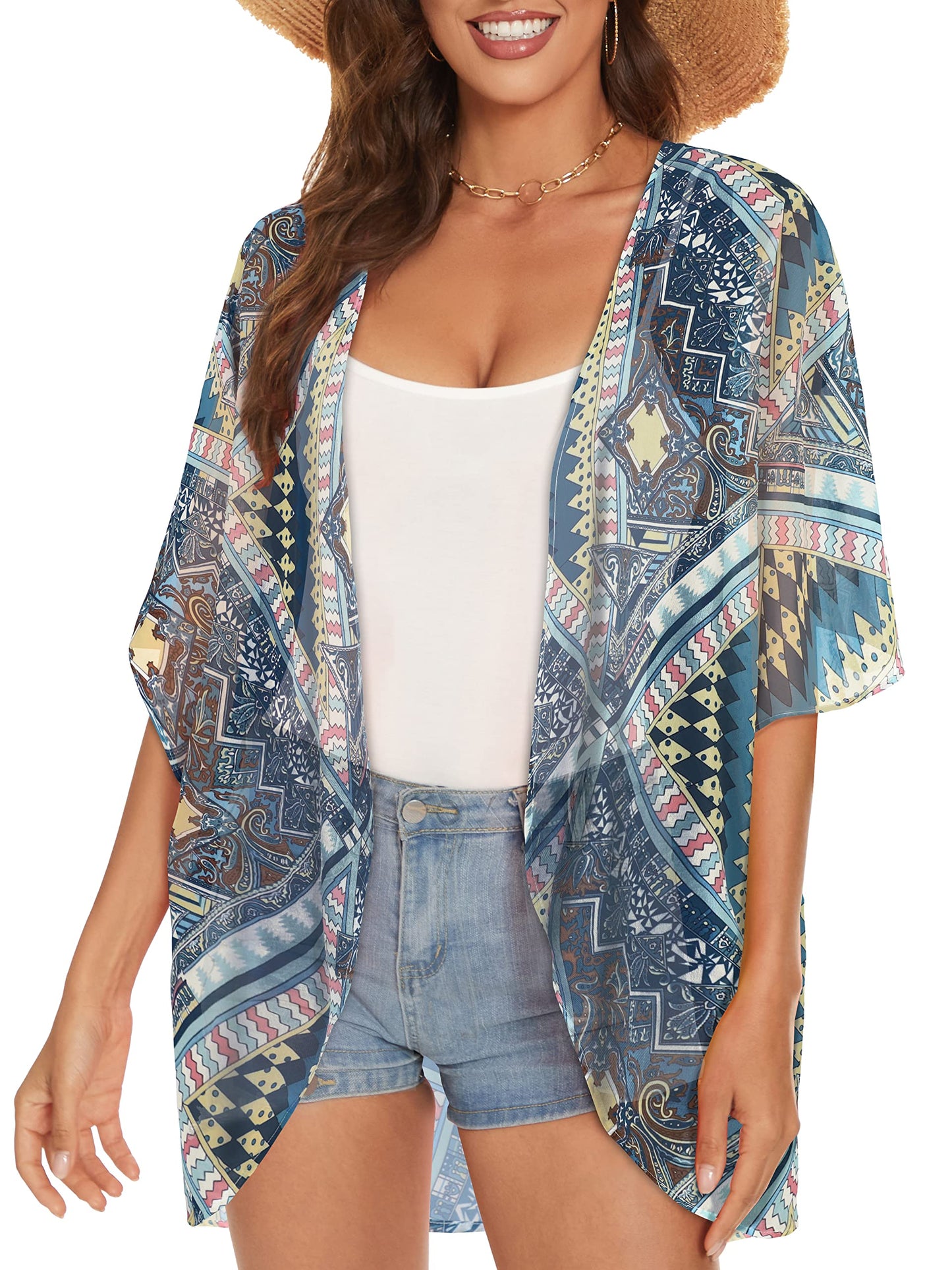 Womens Kimono Beach Cover Up Chiffon Cardigan Floral Tops Loose Capes