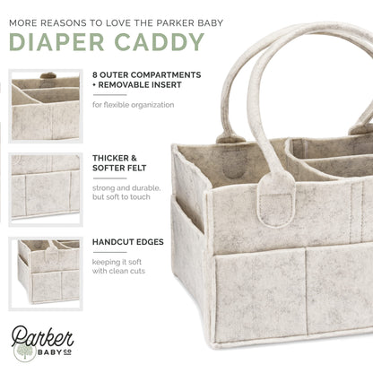 Parker Baby Diaper Caddy - Nursery Storage Bin and Car Organizer for Diapers and Baby Wipes (Oatmeal, Regular)