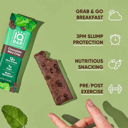 IQBAR Brain and Body Plant Protein Bars - Almond Butter Chip - 12 Count, Low Carb, High Fiber, Gluten Free, Vegan Snacks - Low Sugar Keto Energy Bars