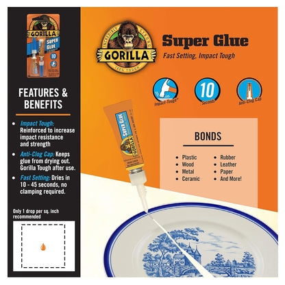 Gorilla Super Glue, Four 3 Gram Tubes, Clear, (Pack of 1)