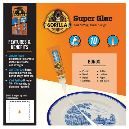 Gorilla Super Glue, Four 3 Gram Tubes, Clear, (Pack of 1)