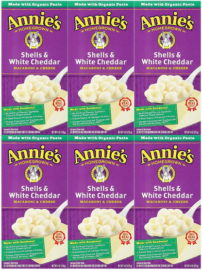 Annie's White Cheddar Shells Macaroni and Cheese with Organic Pasta, 6 oz (Pack of 12)