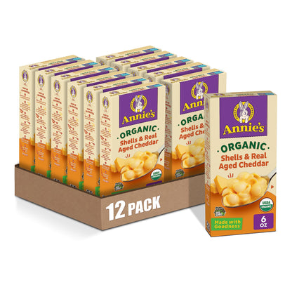 Annie's White Cheddar Shells Macaroni and Cheese with Organic Pasta, 6 oz (Pack of 12)