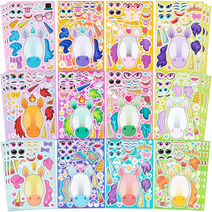 JOYIN 36 PCS 9.8”x6.7" Make a face Stickers for kids, Make Your Own Dinosaur Fantasy Animal Mix and Match Sticker Sheets Kids Crafts Party Favors Goodie Bags Stuffers for Kids