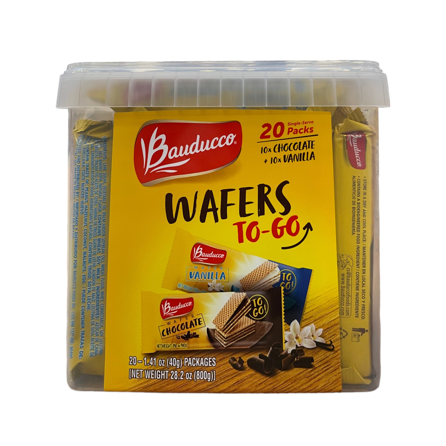 Bauducco Wafers To-Go, Chocolate & Vanilla, 28.2oz (Pack of 20)