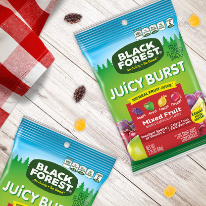 Black Forest, Juicy Burst, Fruit Flavored Snacks, Mixed Fruit Flavors, A Juicy Burst of Natural Flavors, Made with Real Fruit Juice, School Snacks, 0.8 oz 40 ct