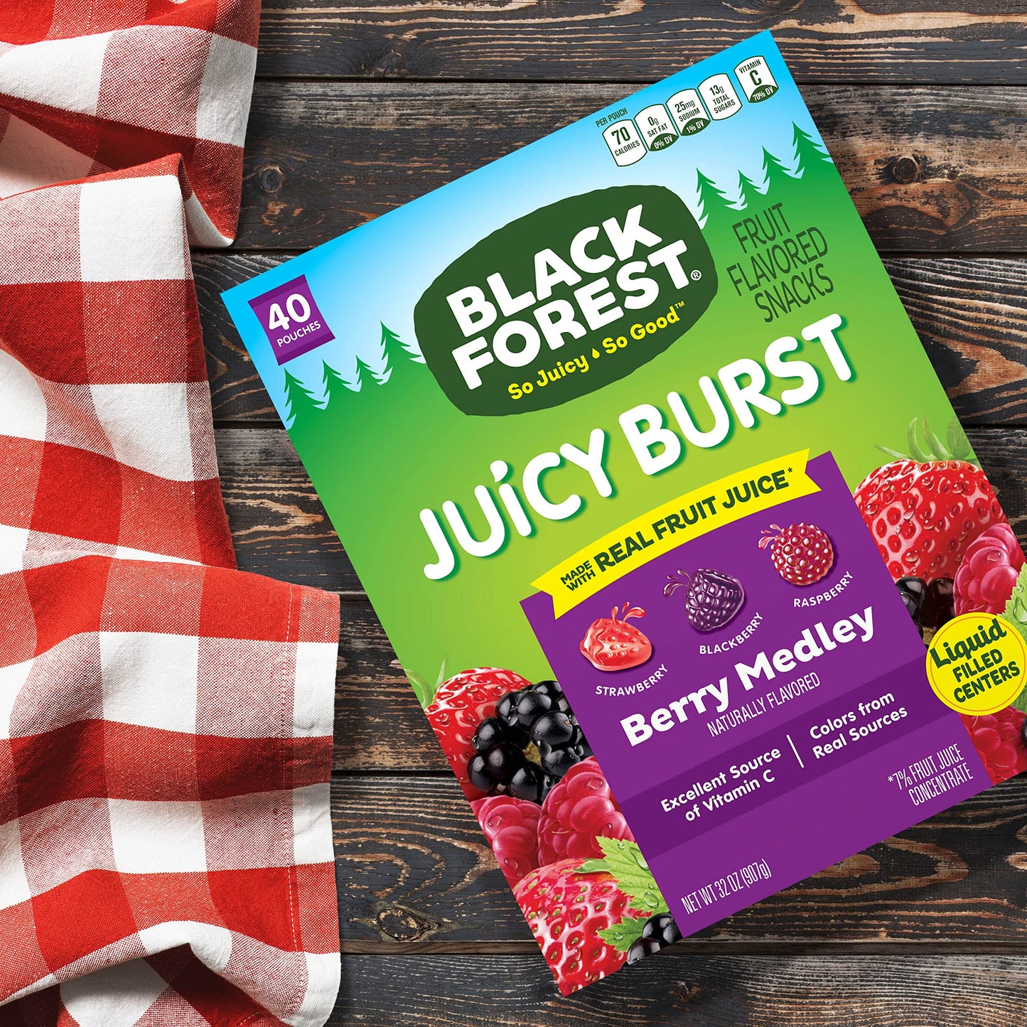 Black Forest, Juicy Burst, Fruit Flavored Snacks, Mixed Fruit Flavors, A Juicy Burst of Natural Flavors, Made with Real Fruit Juice, School Snacks, 0.8 oz 40 ct