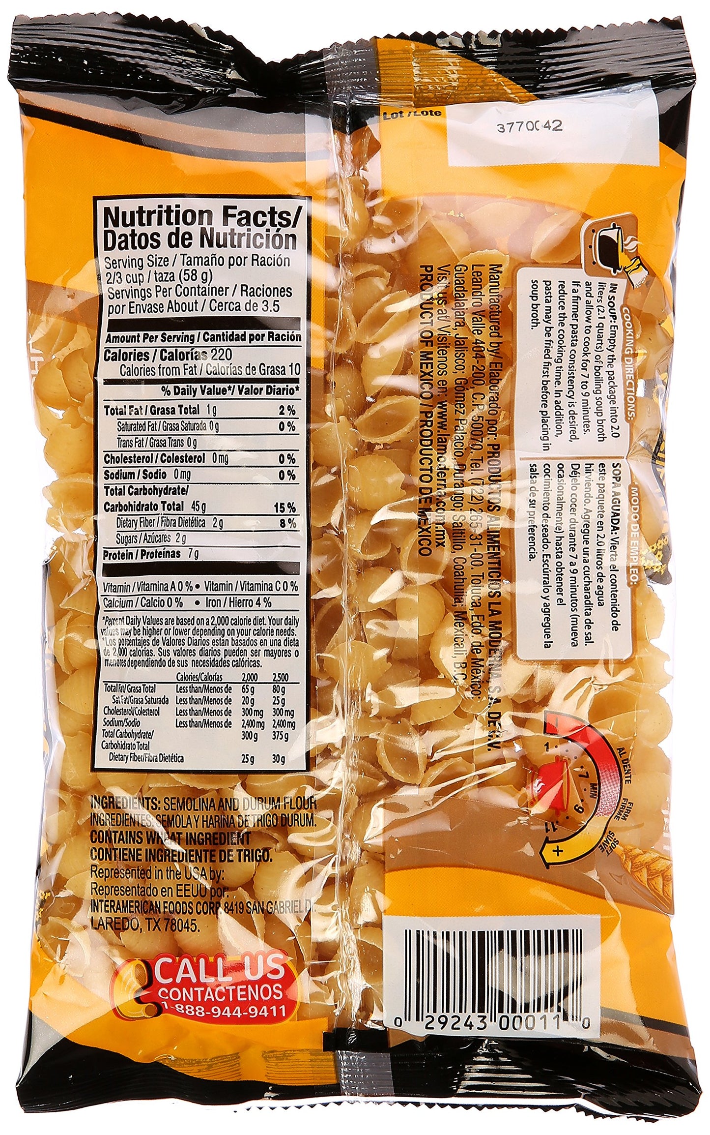 La Moderna Shells Pasta, Noodles, Durum Wheat, Protein, Fiber, Vitamins, 7 Oz