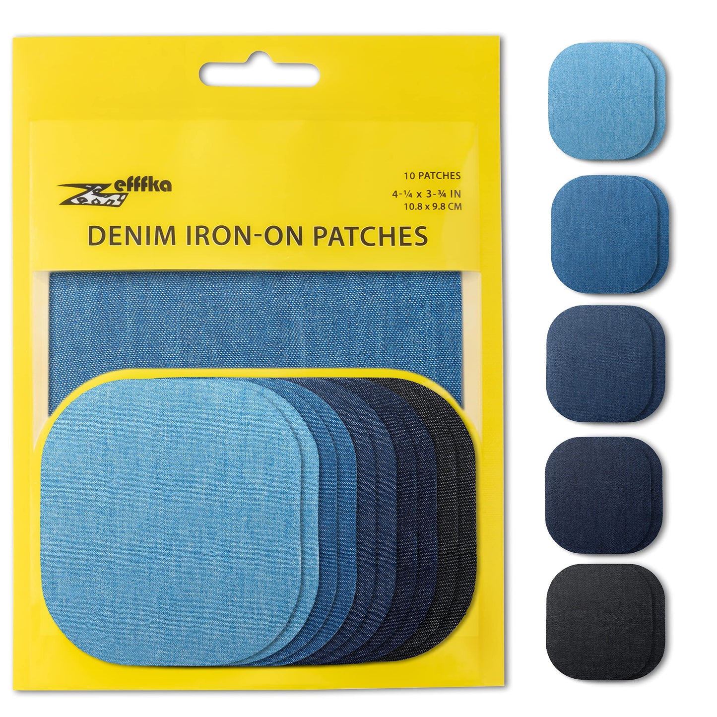 ZEFFFKA Premium Quality Fabric Iron-on Patches Inside & Outside Strongest Glue 100% Cotton Black Repair Decorating Kit 12 Pieces Size 3" by 4-1/4" (7.5 cm x 10.5 cm)