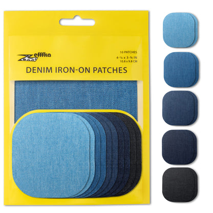 ZEFFFKA Premium Quality Fabric Iron-on Patches Inside & Outside Strongest Glue 100% Cotton Black Repair Decorating Kit 12 Pieces Size 3" by 4-1/4" (7.5 cm x 10.5 cm)