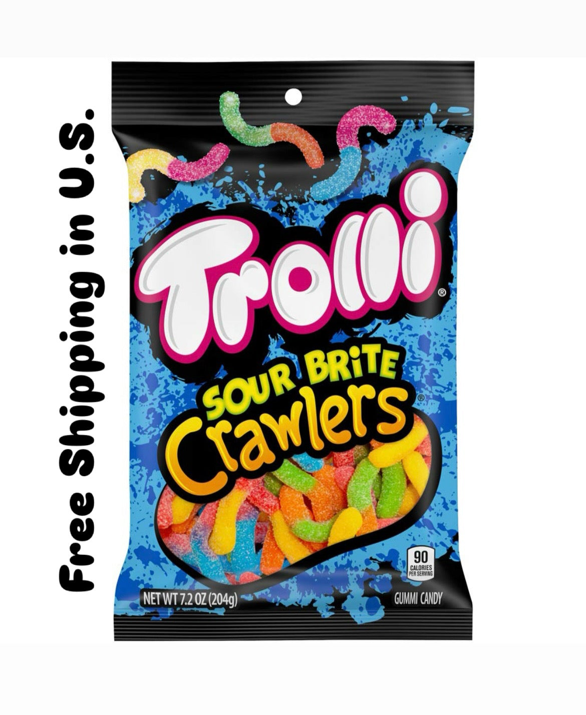 Trolli Sour Brite Crawlers Candy, Original Flavored Sour Gummy Worms, 7.2 Ounce