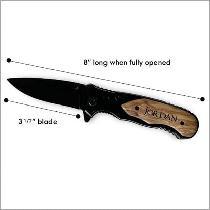 Personalized Engraved Pocket Knife With 3.50 Inch Black Blade With Gift Box