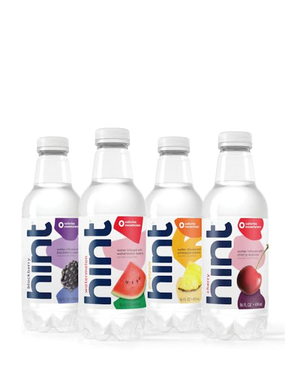 Hint Water Best Sellers Pack (Pack of 12), 16 Ounce Bottles, 3 Bottles Each of: Watermelon, Blackberry, Cherry, and Pineapple, Zero Calories, Zero Sugar and Zero Sweeteners