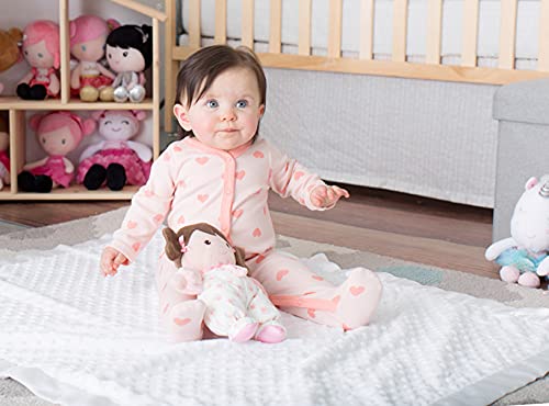 Baby Starters Plush Baby Doll with Rattle, Brunette Olivia, Pink, 9 inch