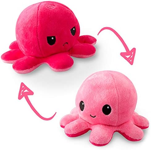 TeeTurtle - The Original Reversible Octopus Plushie - Light Pink + Dark Pink - Cute Sensory Fidget Stuffed Animals That Show Your Mood 4 inch