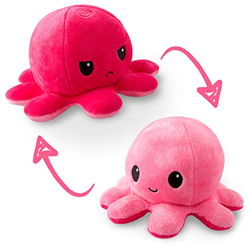 TeeTurtle - The Original Reversible Octopus Plushie - Light Pink + Dark Pink - Cute Sensory Fidget Stuffed Animals That Show Your Mood 4 inch