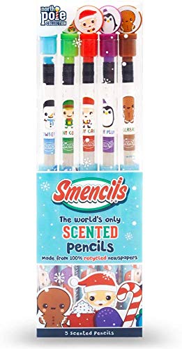 Holiday Smencils - HB #2 Scented Fun Pencils, 5 Count - Stocking Stuffer, Gifts for Kids, School Supplies, Party Favors, Classroom Rewards