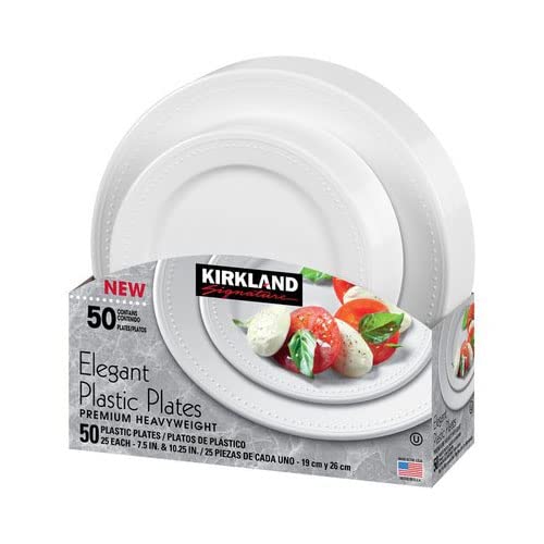 Kirkland Signature Elegant Plastic Plates Premium Heavy Weight Size ( 7.5"/10.25") 50Count