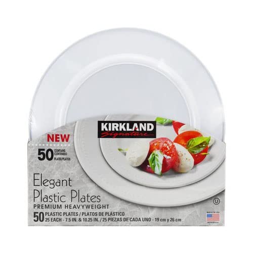 Kirkland Signature Elegant Plastic Plates Premium Heavy Weight Size ( 7.5"/10.25") 50Count