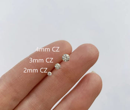 3mm Tiny CZ Screw on Flat Back Stud Earrings,14K Gold Flat Back Cubic Zirconia Earrings for Helix Cartilage Tragus Earlobe Piercing Jewelry Gift for Women Girls Toddlers(3mm CZ, Gold)