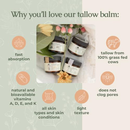 Hearth and Homestead: Handmade Whipped Tallow Balm (Unscented/Herb-Infused) - Organic Body Butter with Infused Olive Oil, for Eczema, Rosacea, Baby - 1.3 oz