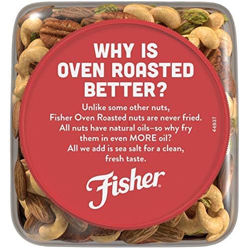 Fisher Snack Oven Roasted Never Fried Deluxe Mixed Nuts, 24 Ounces, Almonds, Cashews, Pecans, Pistachios, Made With Sea Salt, Non-GMO, No Oils, Artificial Ingredients or Preservatives