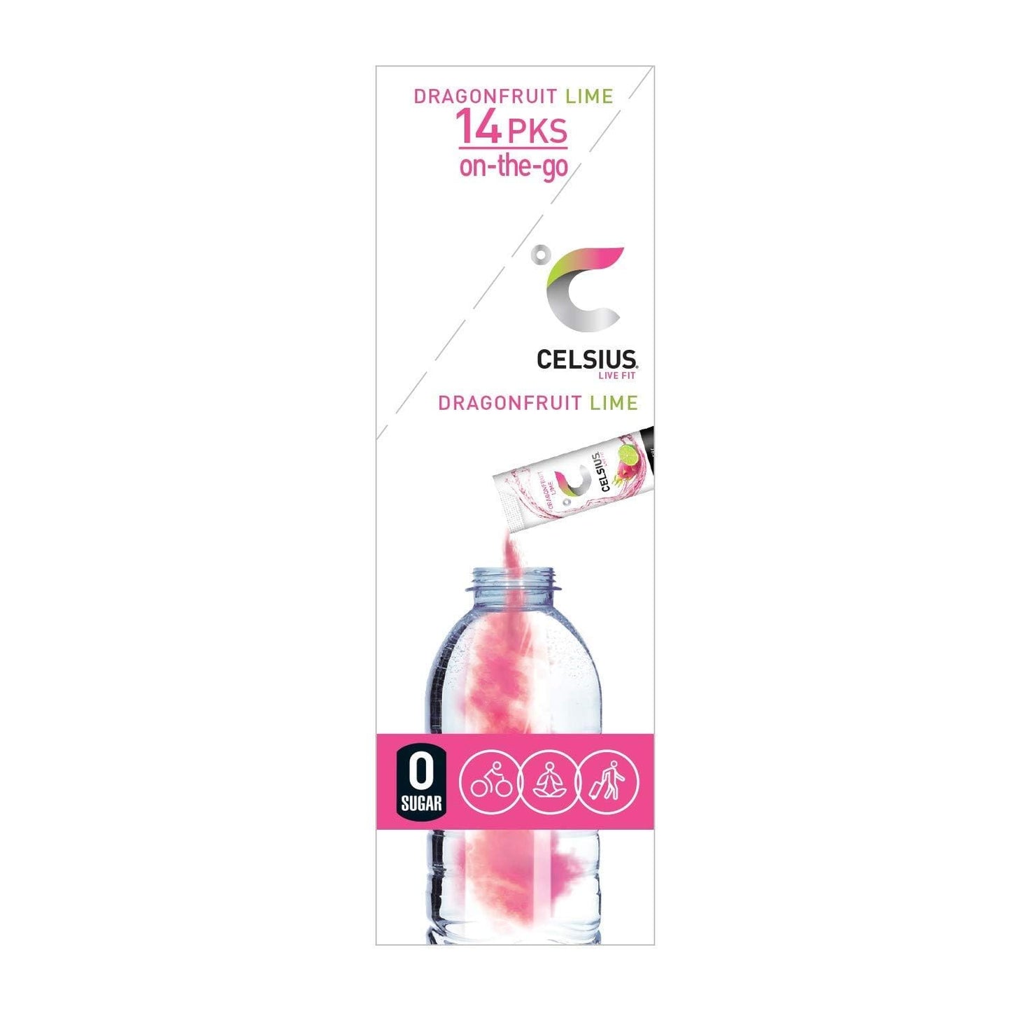 CELSIUS Dragonfruit Lime On-the-Go Powder Stick Packs, Zero Sugar 14 Count(Pack of 1)