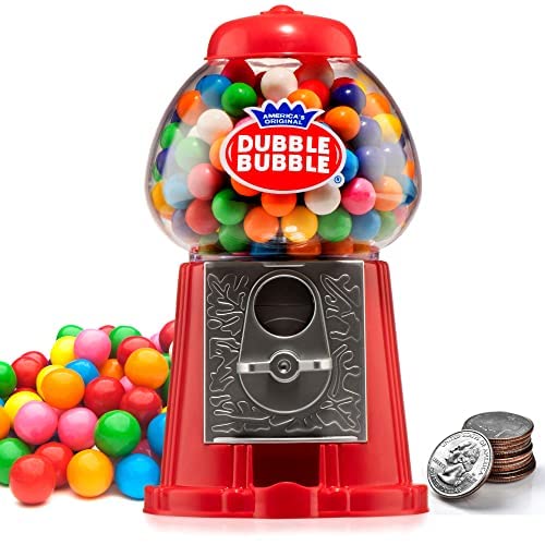Gumball Machine for Kids 8.5" - Coin Operated Toy Bank - Dubble Bubble Red Gum Machine Classic Red Style Includes 45 Gum Balls - Kids Coin Bank - Candy Dispenser - Playo