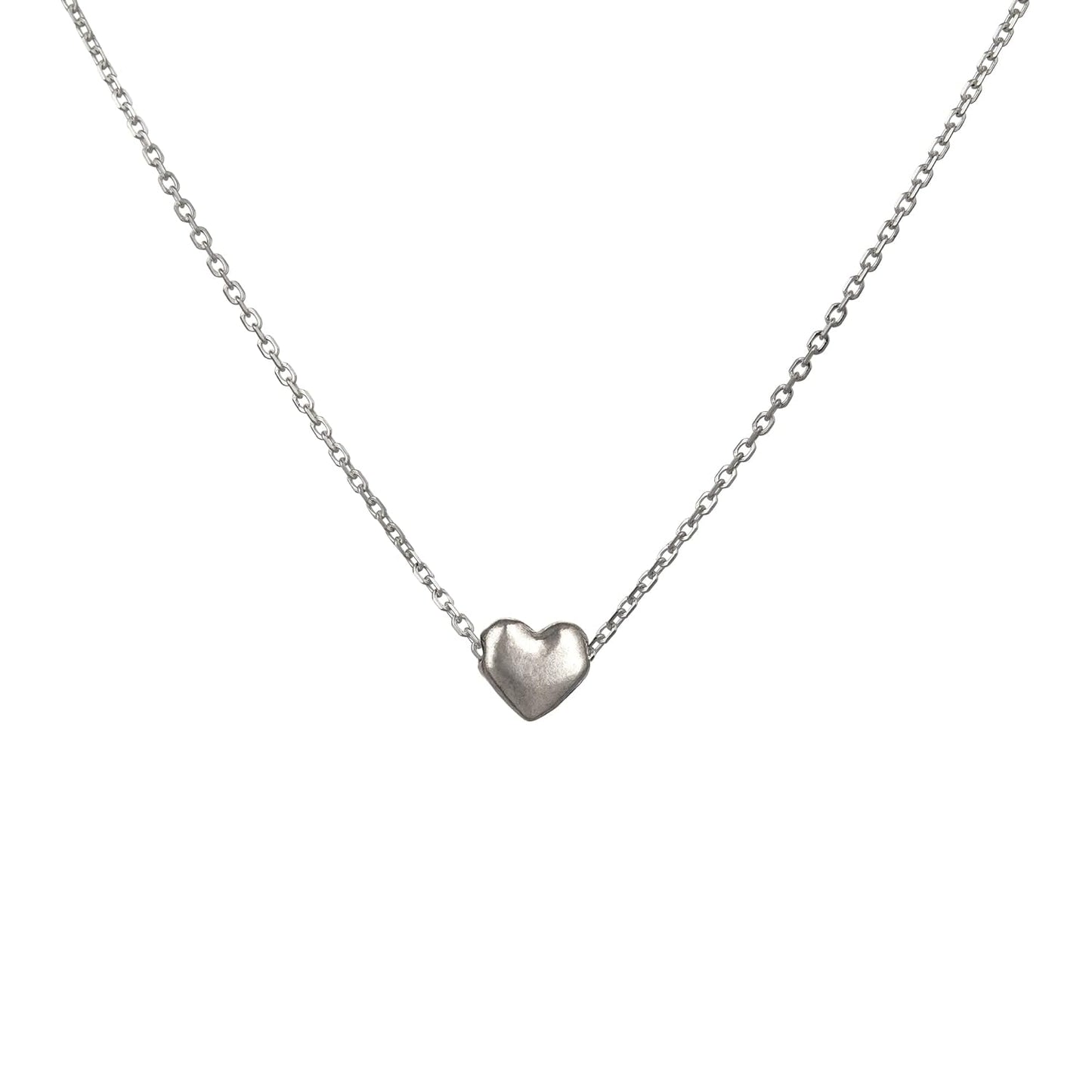 Annika Bella Sterling Silver Heart Necklace, Length 15-17 Inches, 925 Silver Charm Short Necklaces for Women, Teens, and Girls, Minimal Waterproof Hearts Jewelry (Silver heart)