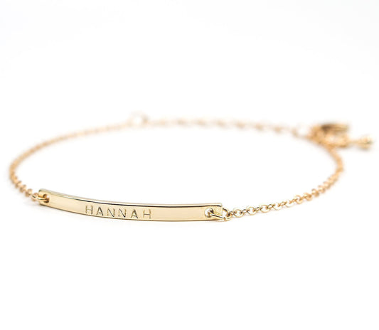 16K Gold Your Name Bar Bracelet - Personalized gift Gold Plated bar Delicate Hand Stamp Best bridesmaid Wedding Graduation Gift